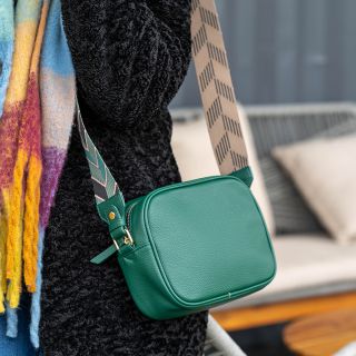 Green Vegan Leather Camera Bag with Chevron Strap by Peace of Mind